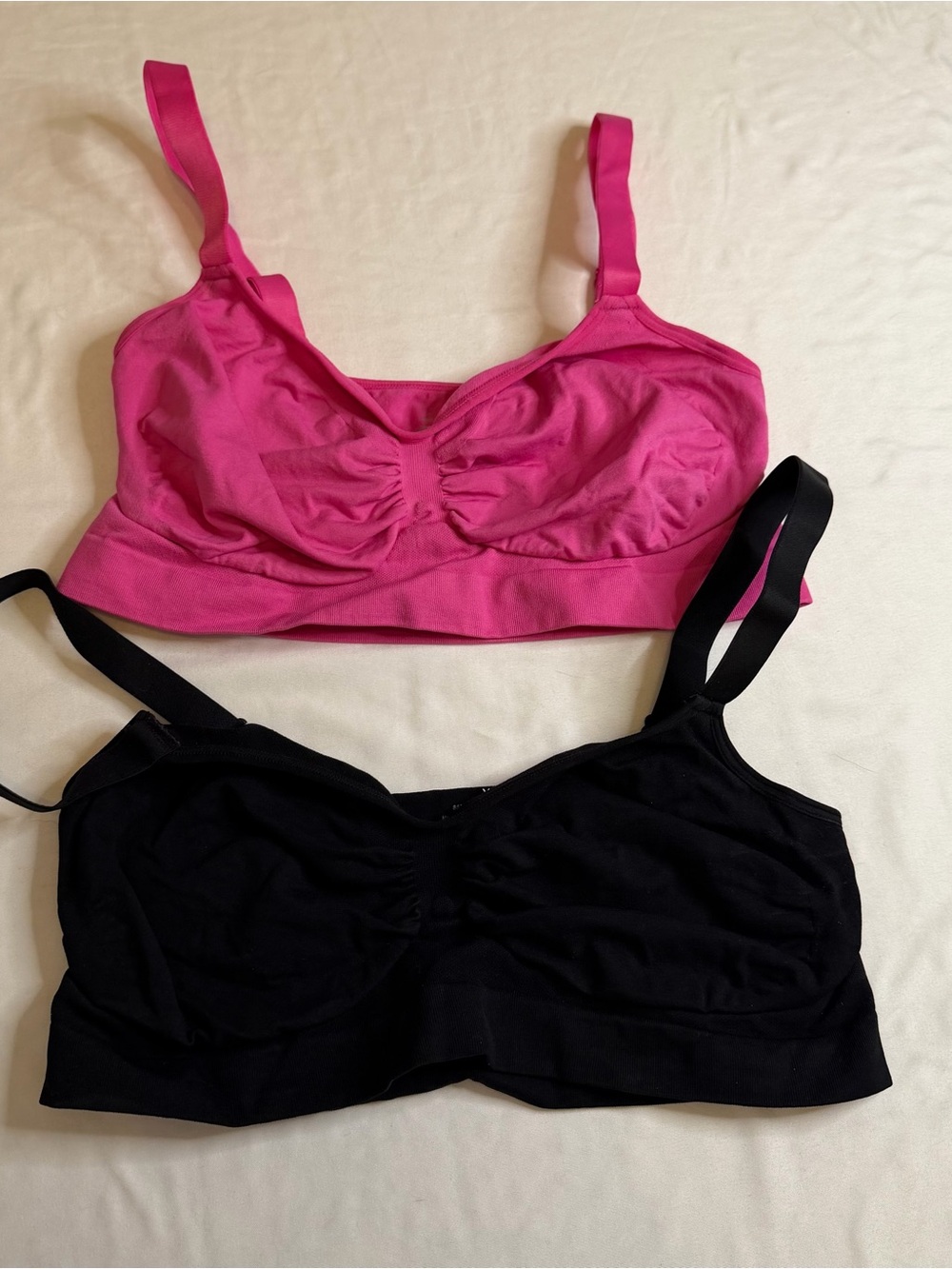 2 Pack Seamless Bralette Bundle Pink & Black XL Adjustable Strap Lounge Bras